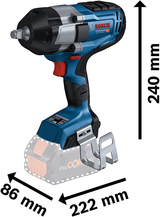 Akumuliatorinis smūginis veržliasūkis BOSCH PRO BITURBO GDS 18V-1000 C solo, 18V (be akum., 1/2 , su L-BOXX) - 4