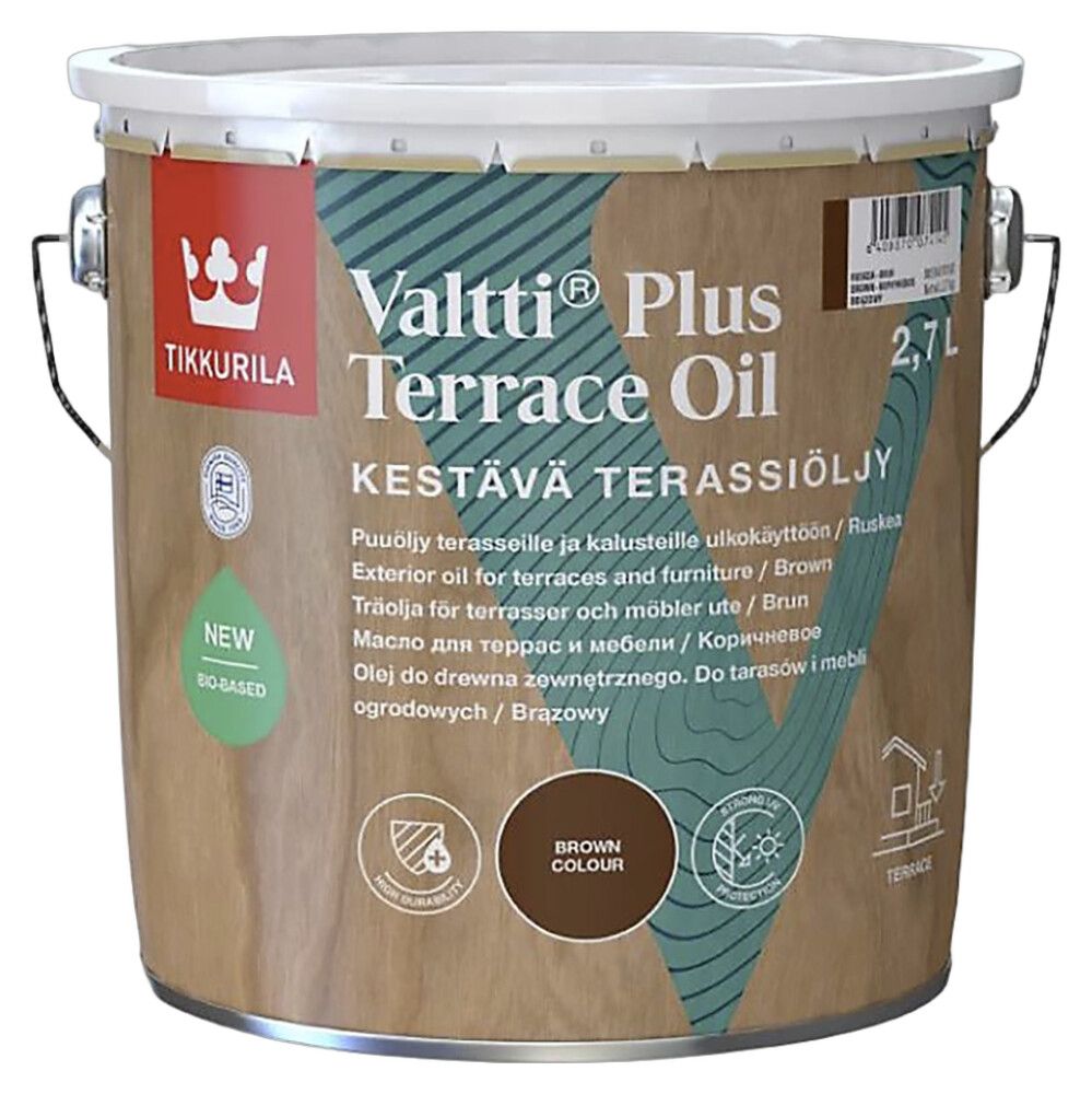 Terasų ir lauko baldų aliejus TIKKURILA VALTTI PLUS TERRACE OIL, rudos sp., 2,7 l-0