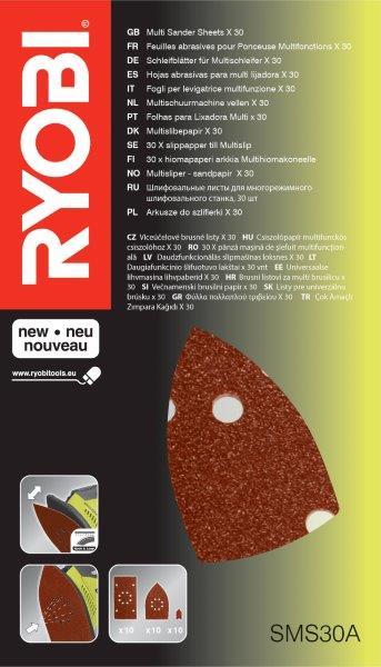 Šlifavimo lapelių rinkinys RYOBI SMS30A, 30 vnt. - 2