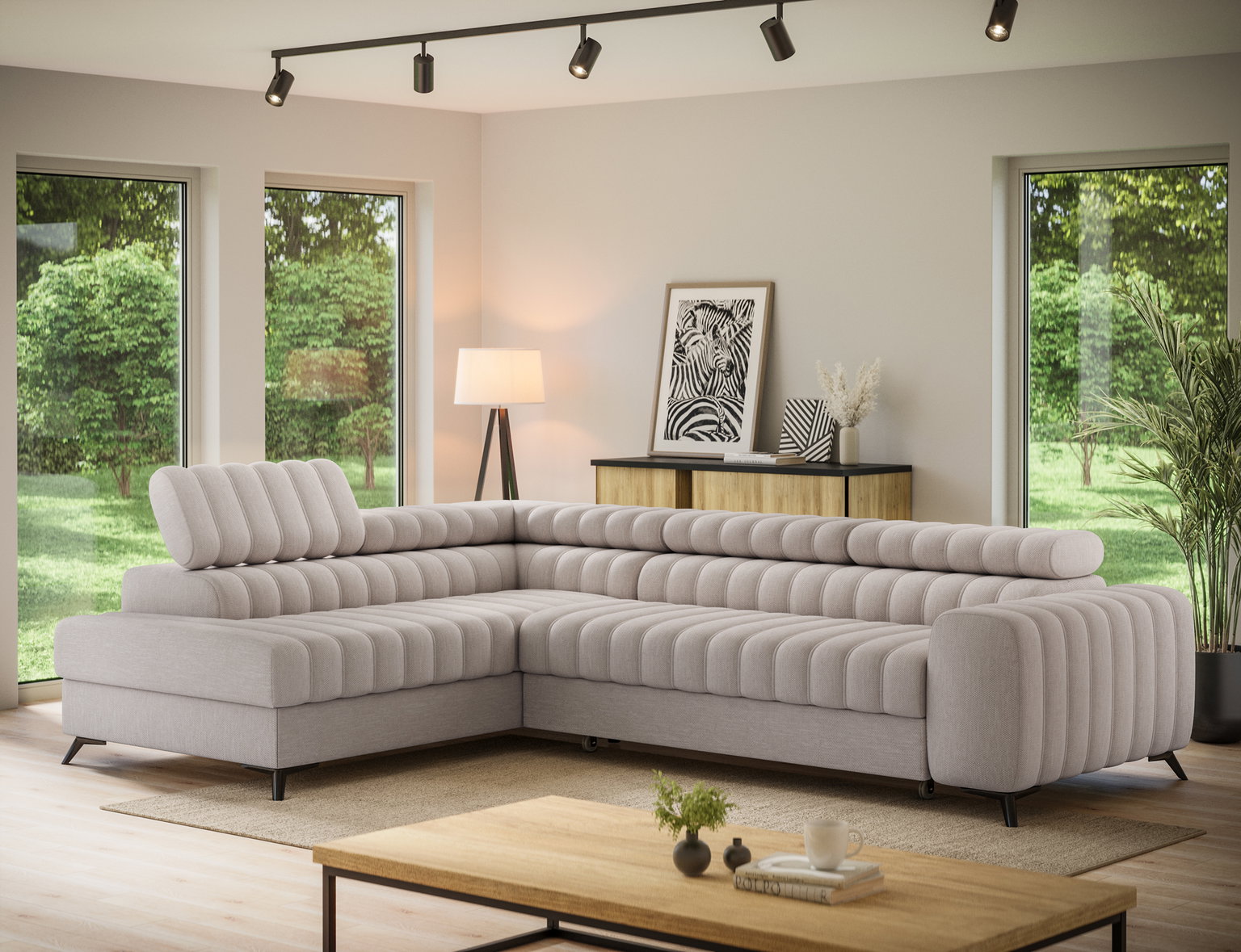 Kampinė sofa Kanedo, tamsaus smėlio spalva, kairinė, 204 x 269 cm x 86 cm - 4