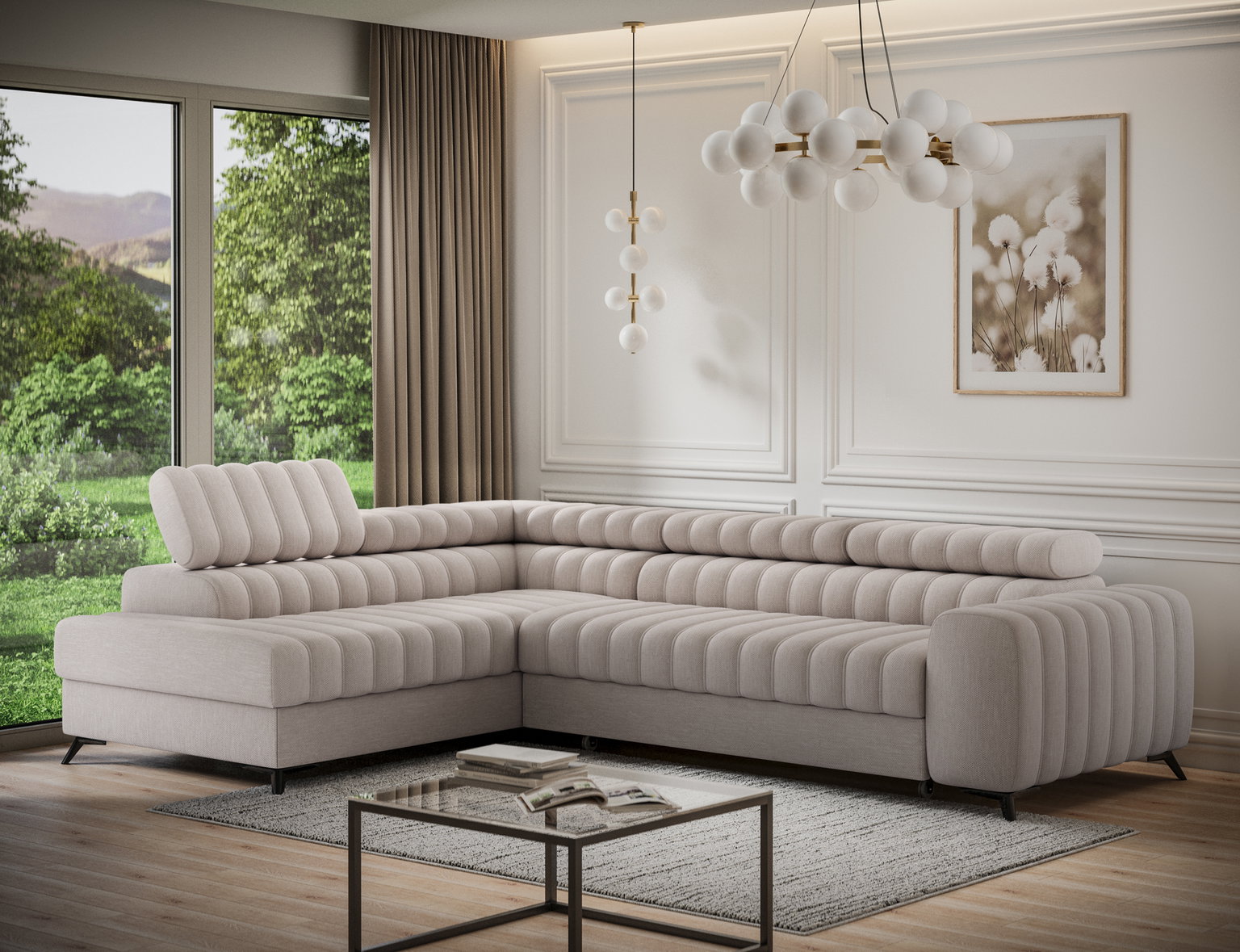 Kampinė sofa Kanedo, tamsaus smėlio spalva, kairinė, 204 x 269 cm x 86 cm - 5