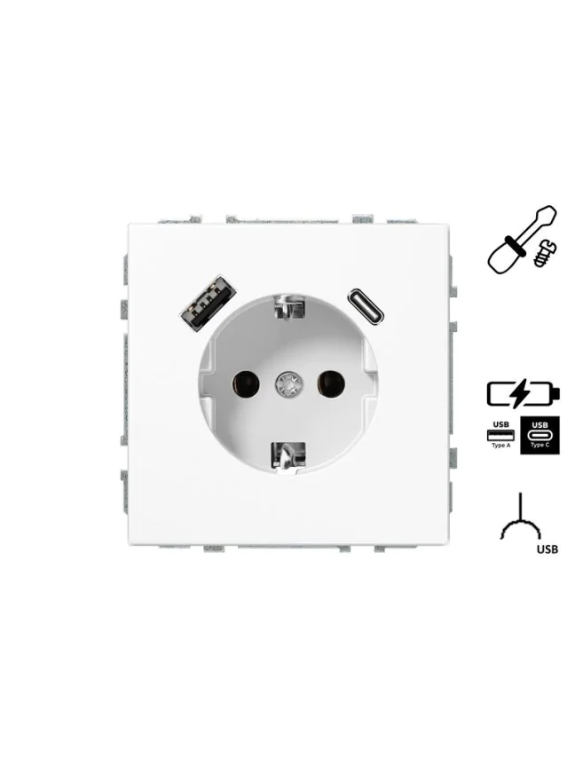 Kištukinis lizdas MODERN, su įžeminimu ir USB A+C krovikliu, baltos matinės sp.-0