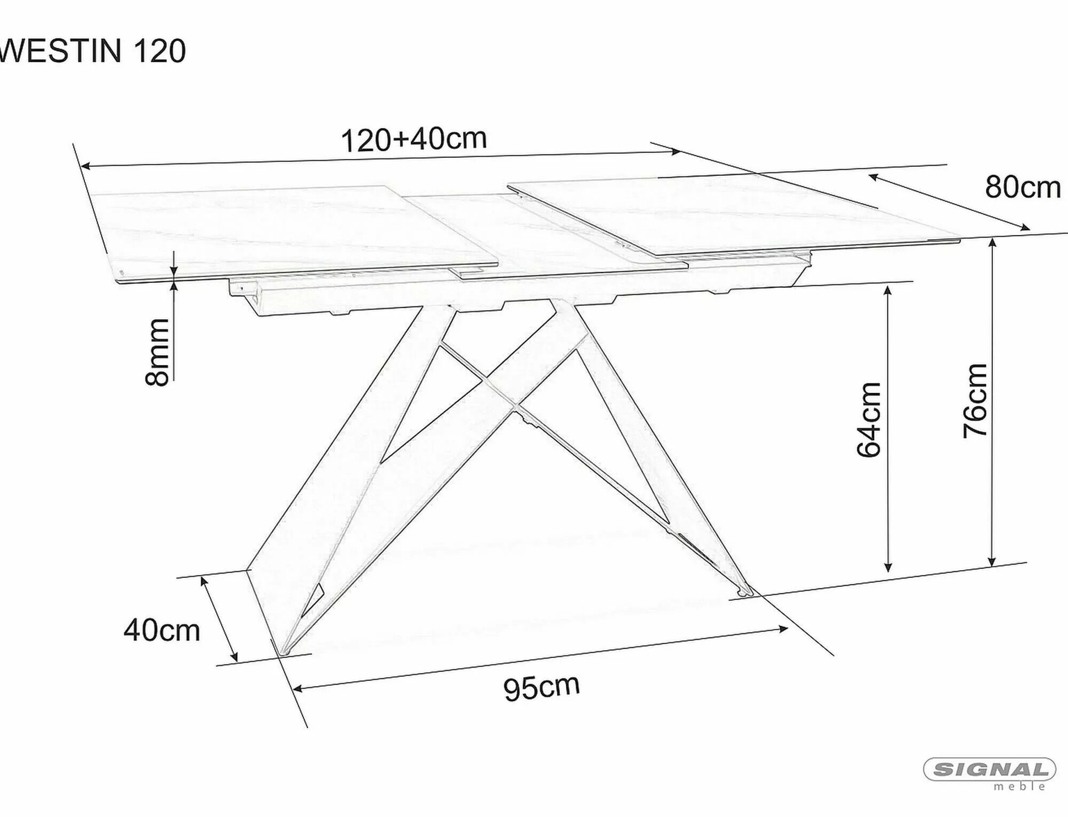 Valgomojo stalas WESTIN SC, 120(160) x 90 cm - 8