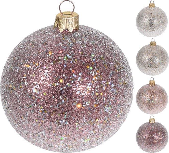 Kalėdinis eglės žaisliukas GLITTER BALL, rausvos sp., 10 cm-0