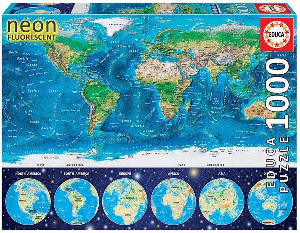 Dėlionė NEON WORLD MAP, 12-99 metų, 1000 dalių