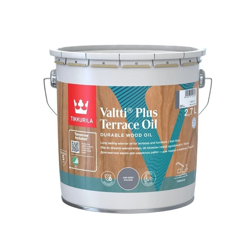 Terasų ir lauko baldų aliejus TIKKURILA VALTTI PLUS TERRACE OIL, pilkos sp., 2,7 l-0