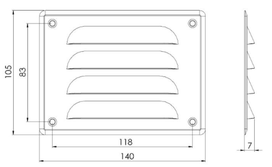 Metalinės ventiliacijos grotelės MR14105, 140 x 105 mm, baltos sp. - 2