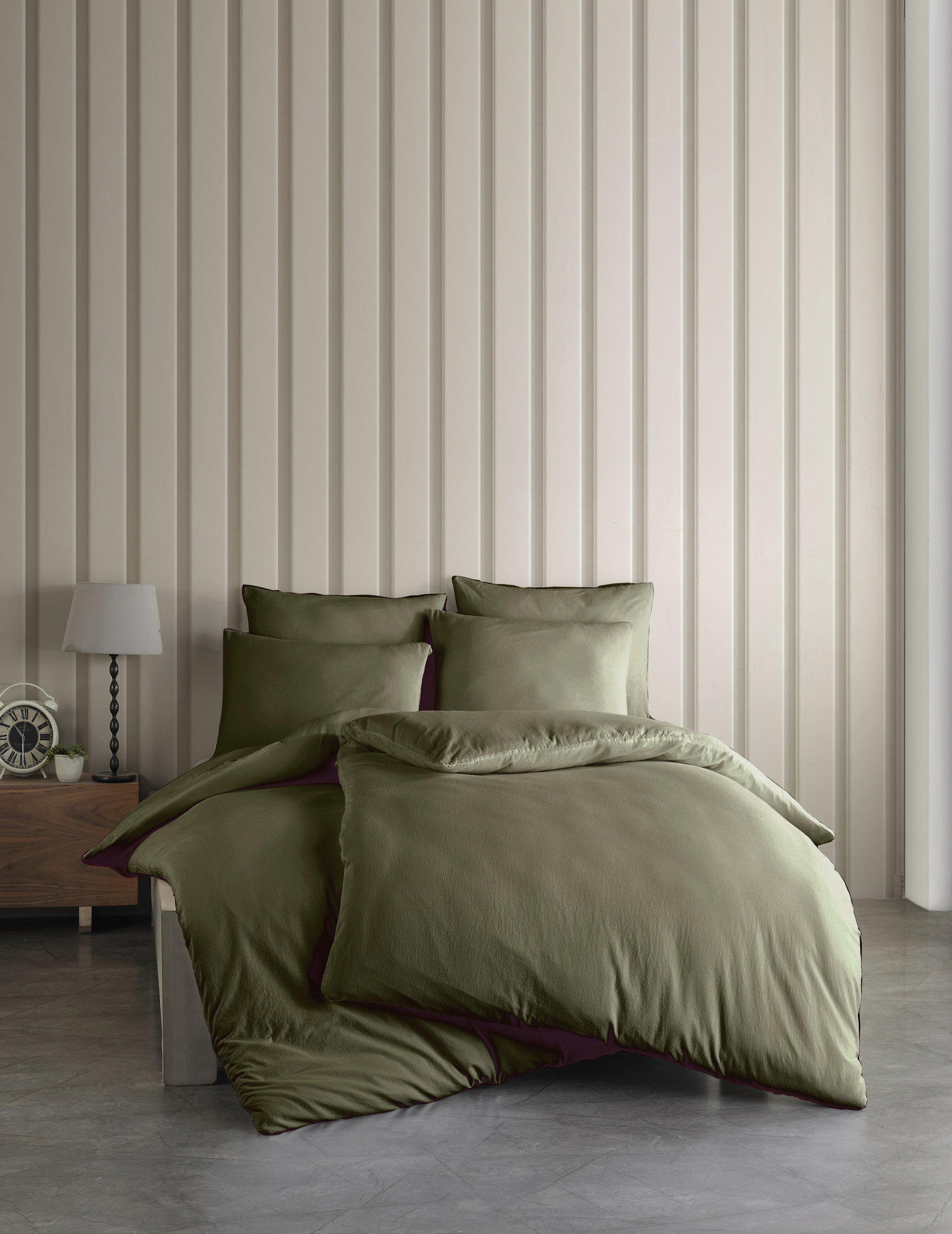 Medvilninės patalynės komplektas CREYA STONE WASHED OLIVE, 200 x 220 cm, 2x50x70 cm, 100% medvilnės-0