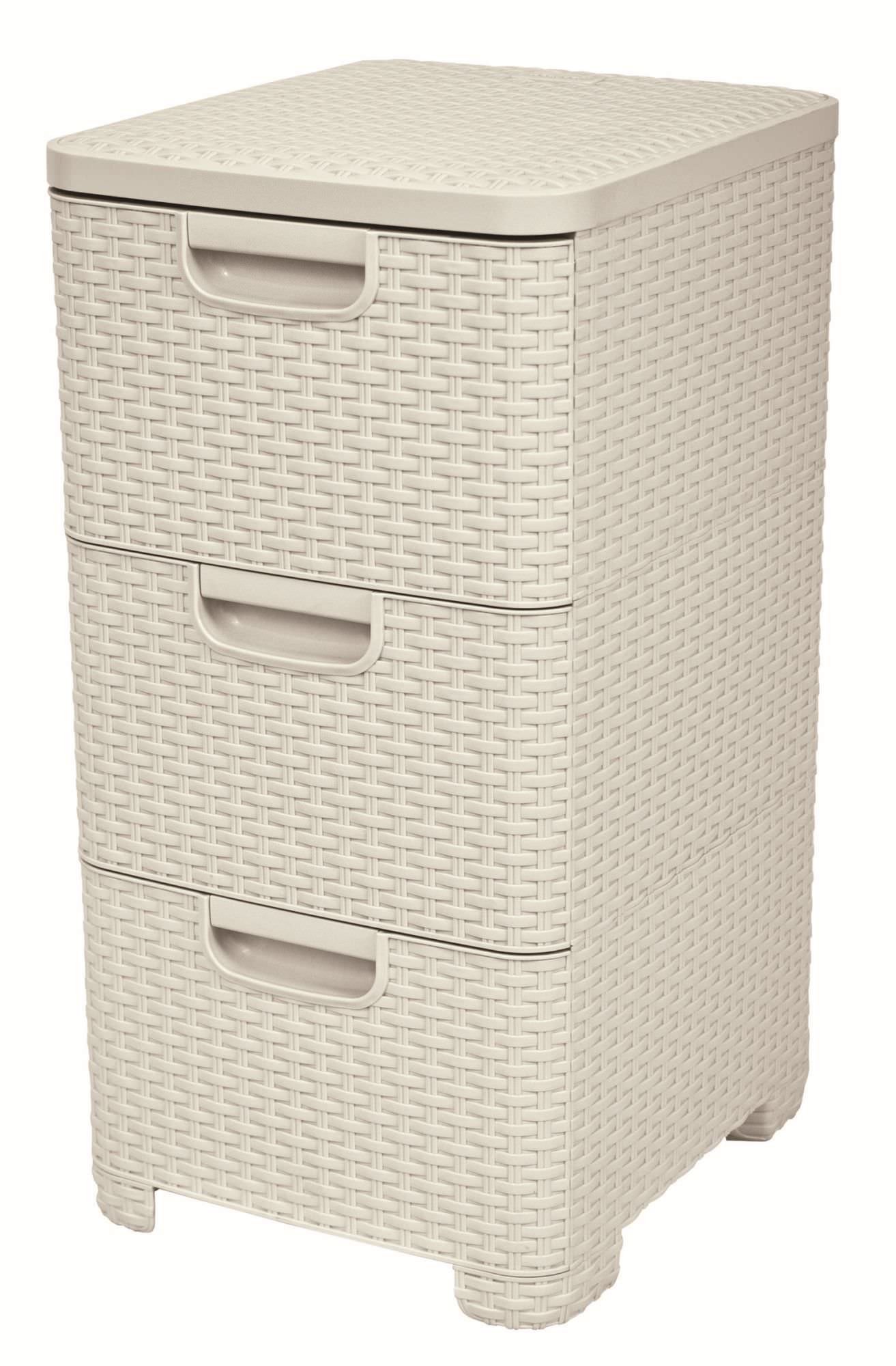 Komoda CURVER RATTAN STYLE, 3 stalčių, baltos spalvos, h59,5 x 32,5 x 37,5 cm