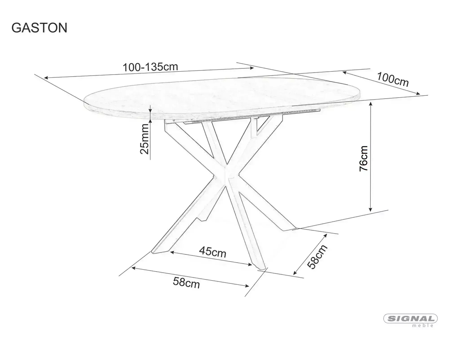 Valgomojo stalas SIGNAL Gaston Ceramic, 100(135)x100x75 cm, juodas - 5
