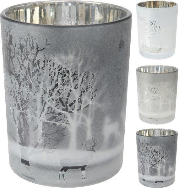 Stiklinė žvakidė WINTER FOREST, pilkos/baltos sp., 12 cm