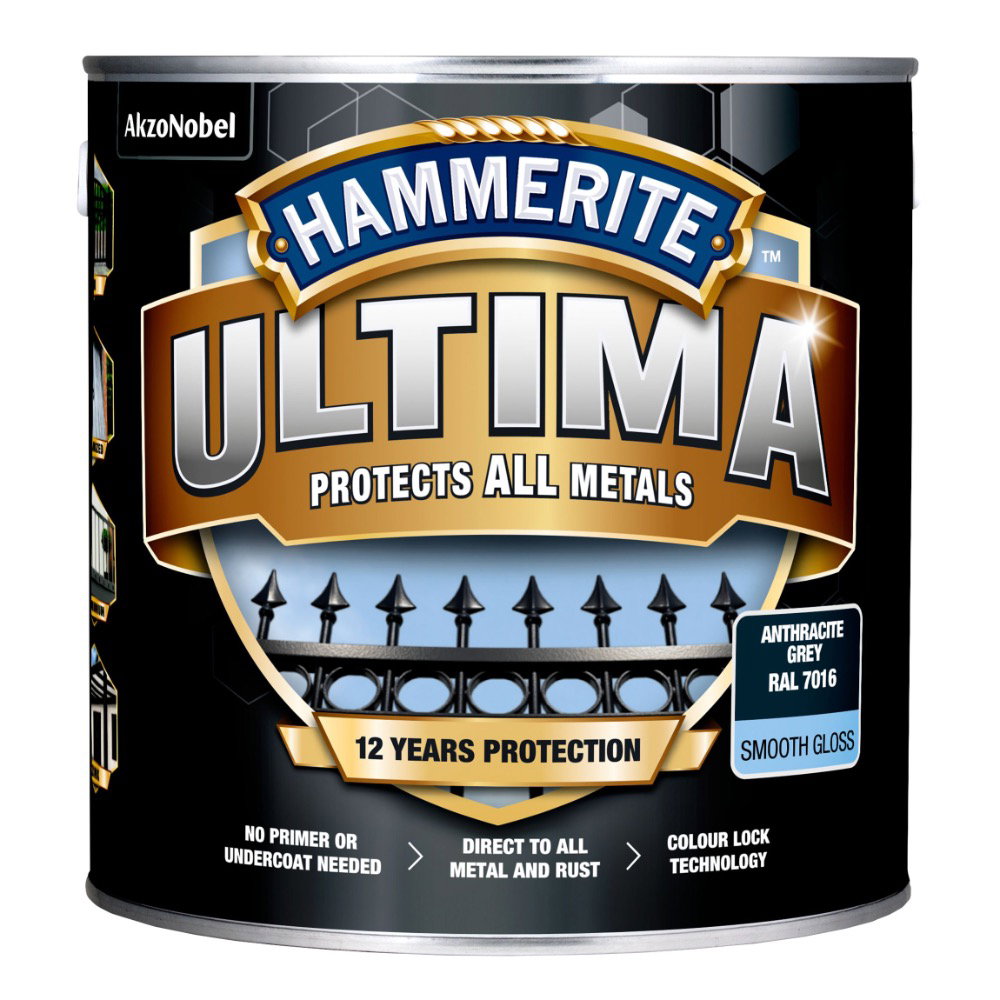 Metalo dažai HAMMERITE ULTIMA SMOOTH, antikoroziniai, blizgūs, antracito sp., 2,2 l-0