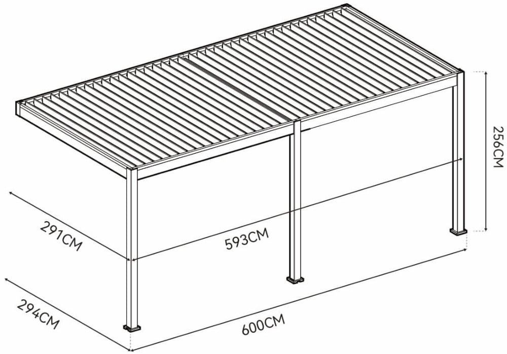 Pavėsinė Pergola ELEGANCE WALL AUTOMATIC 300x600x256 cm su LED, Anthracite/Light Grey, montuojama prie sienos-1