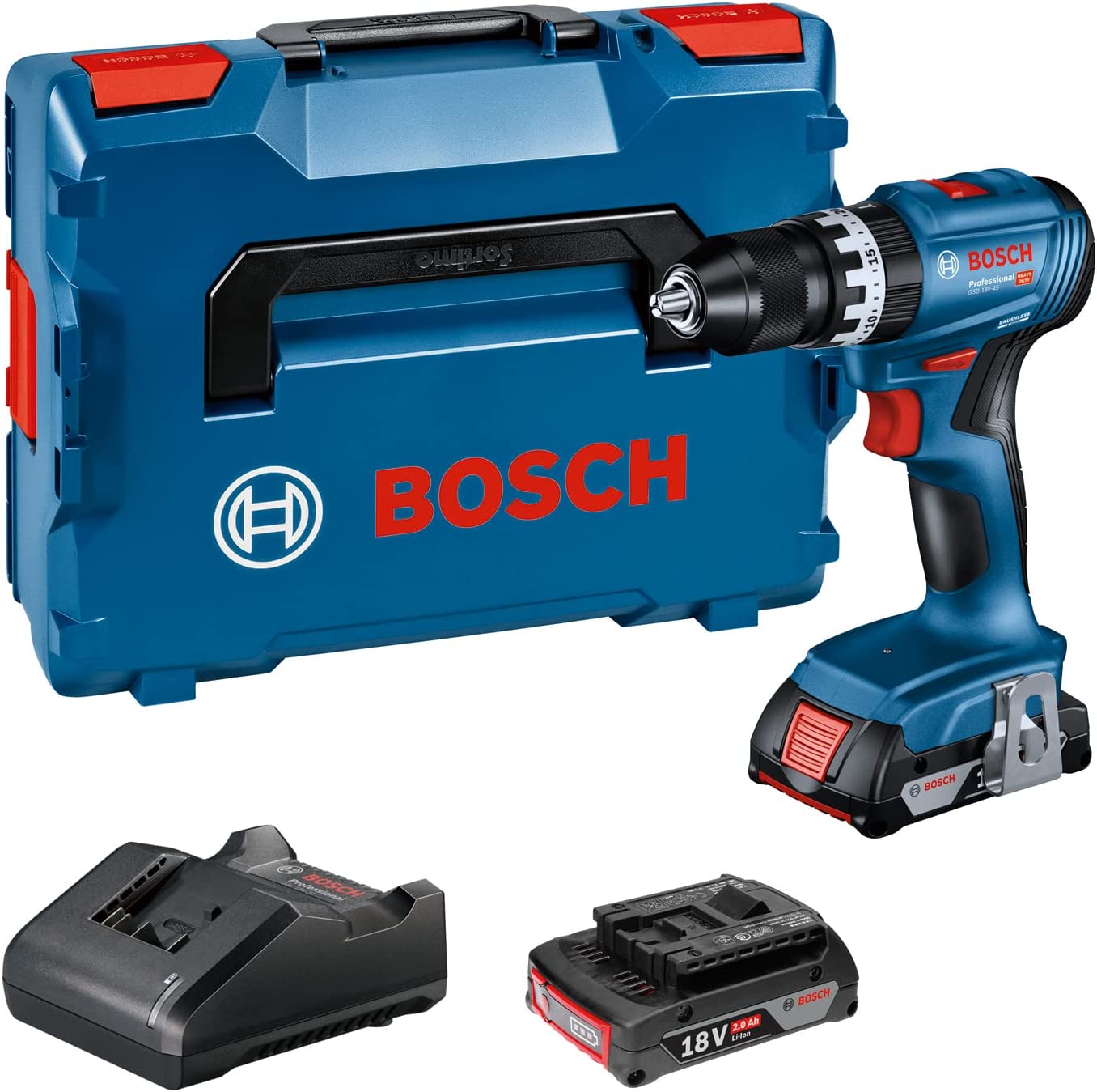 Akumuliatorinis smūginis gręžtuvas BOSCH PRO GSB 18V-45 (2x2,0Ah, L-BOXX)-0