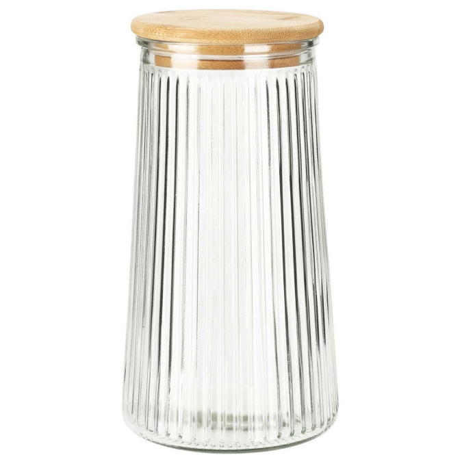 Stiklinis birių produktų indas su bambukiniu dangteliu, baltos sp., 1400 ml-0