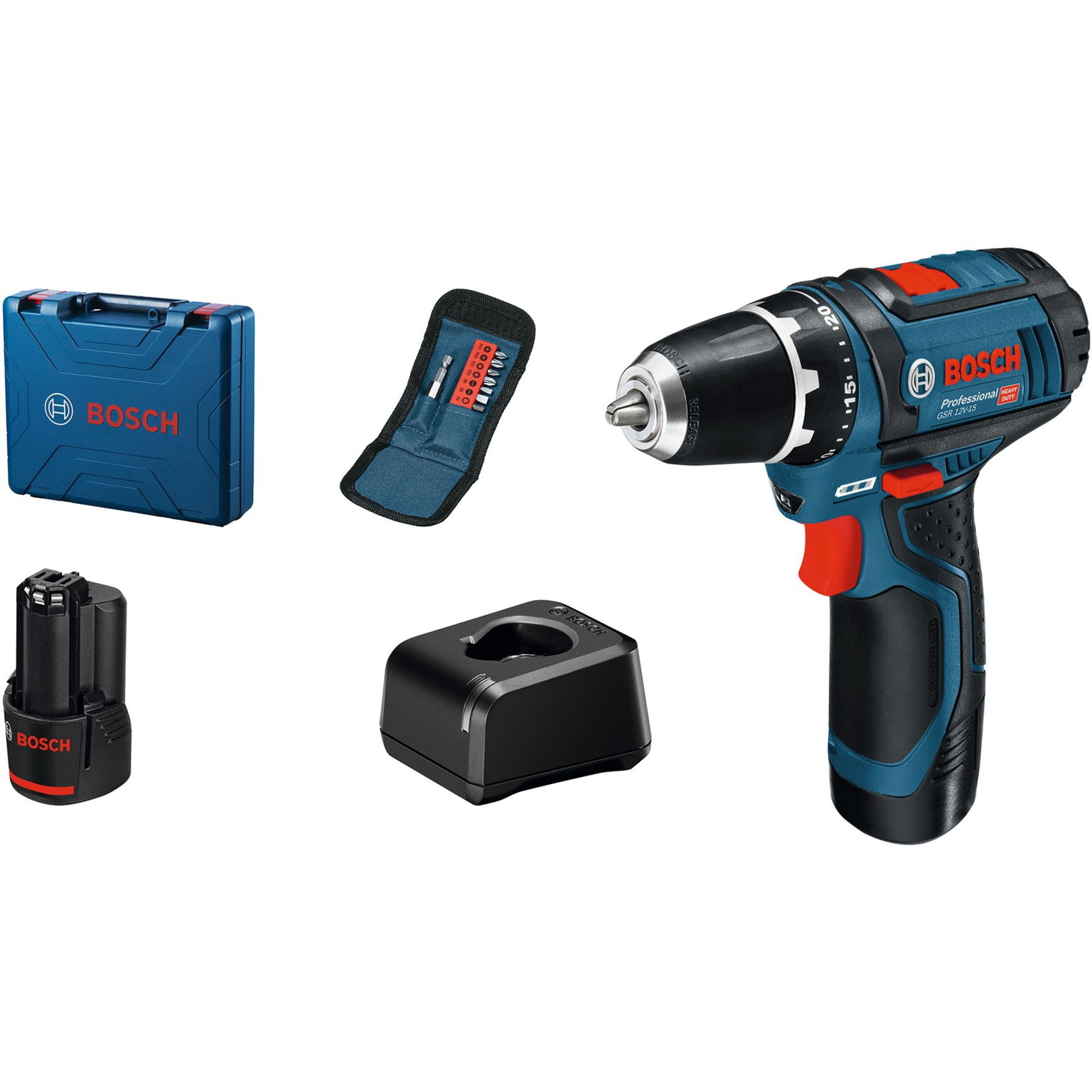 Akumuliatorinis gręžtuvas-suktuvas BOSCH PRO GSR 12V-15 (2x Li-ion 2.0Ah, lagaminas)-0