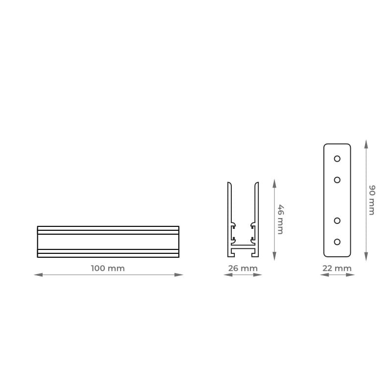 Paviršinio montavimo bėgelis magnetinės sistemos DPM MTL-S-1-B, 100 cm, juodos sp. - 3