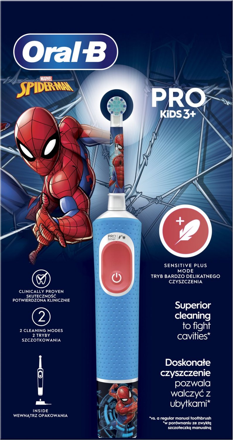 Elektrinis dantų šepetėlis vaikams Oral-B D103.413.2K Vitality PRO Kids 3+ Spiderman - 1
