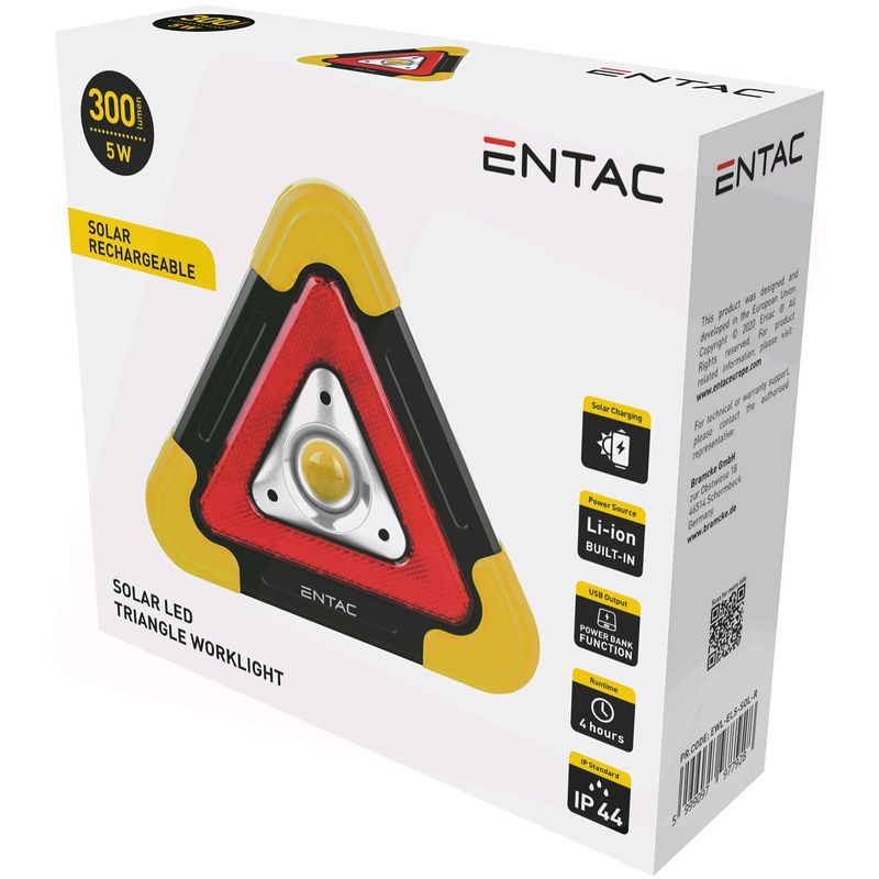 LED žibintuvėlis ENTAC,IP44,5W,300lm,pakraun., saulės ir USB,trikampio f., avarinio ženklo funkcija-0