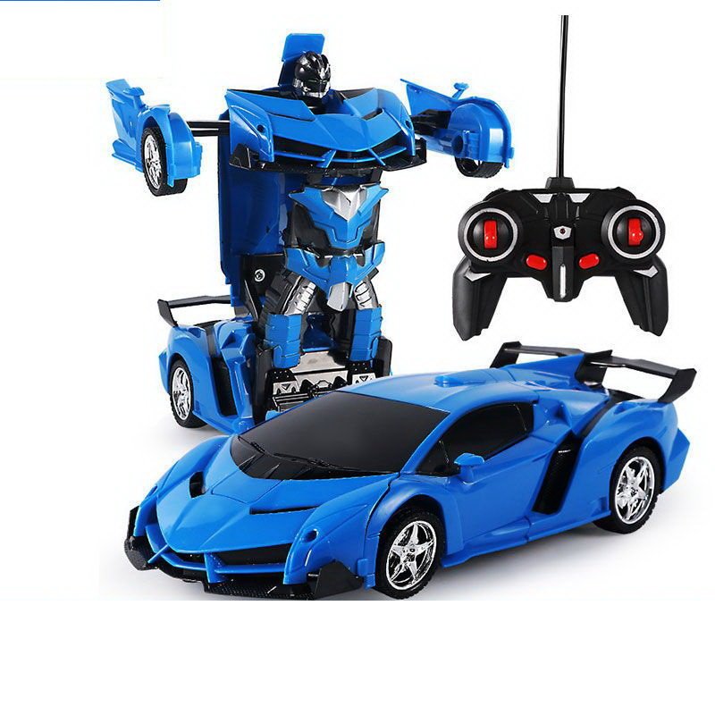 Transformeris automobilis-robotas 2in1 su nuotolinio valdymo pultu, mėlynas