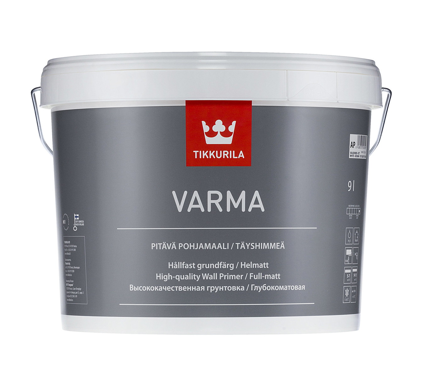 Sienų ir lubų gruntiniai dažai TIKKURILA VARMA PRIMER, visiškai matiniai, baltos sp., AP bazė, 9 l-0
