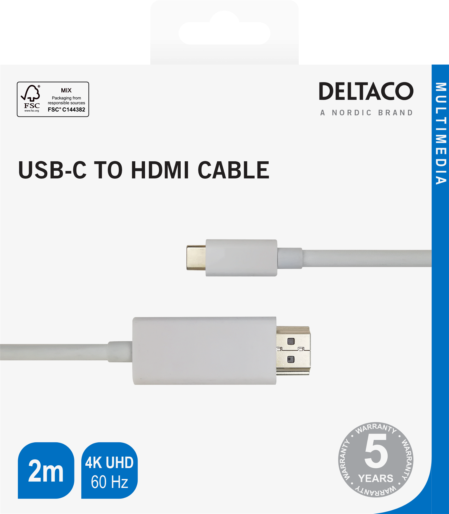 Kabelis DELTACO USB-C - HDMI , 2m, baltas - 3