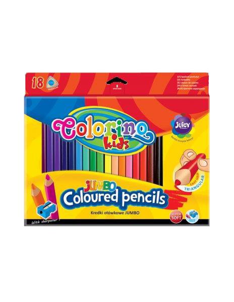 Spalvoti pieštukai + drožtukas COLORINO KIDS Jumbo, 18 spalvų