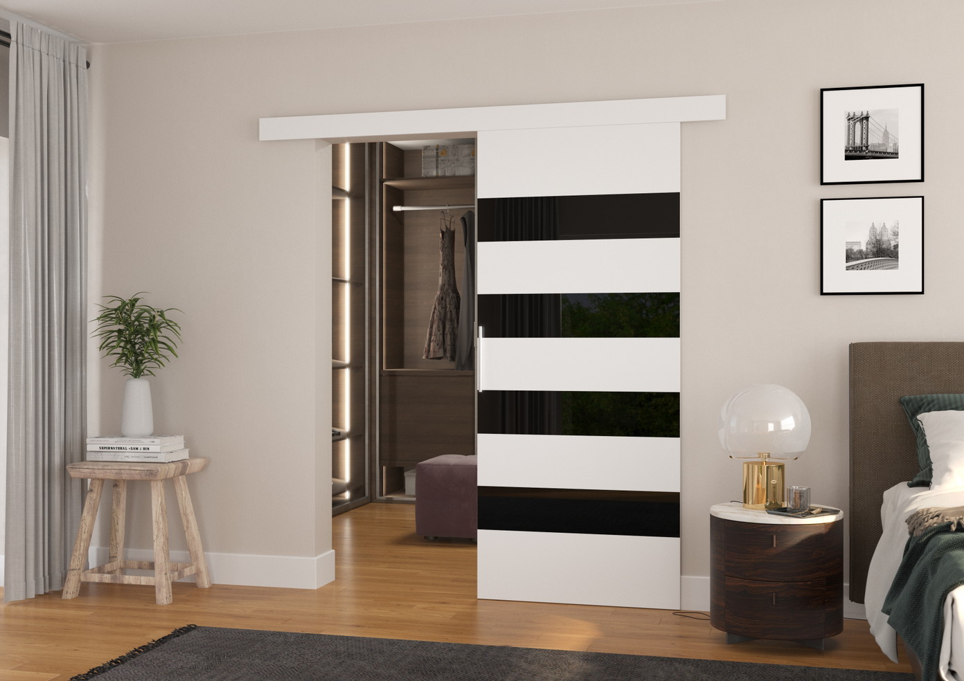 Stumdomos durys MILOU 96, 96 x 205 cm, balta/juoda-0