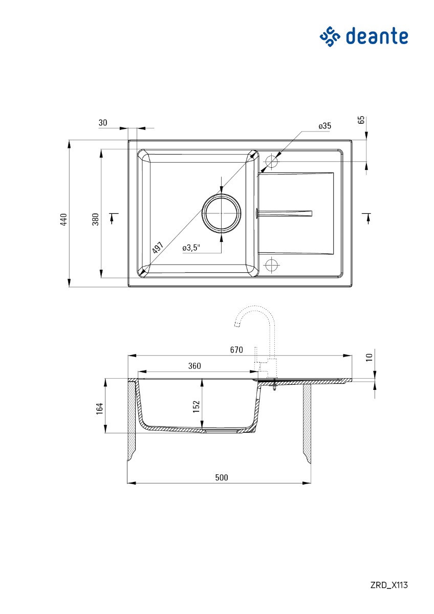 Deante granitinė virtuvinė plautuvė Deante Leda ZRD 7113, Sand - 2