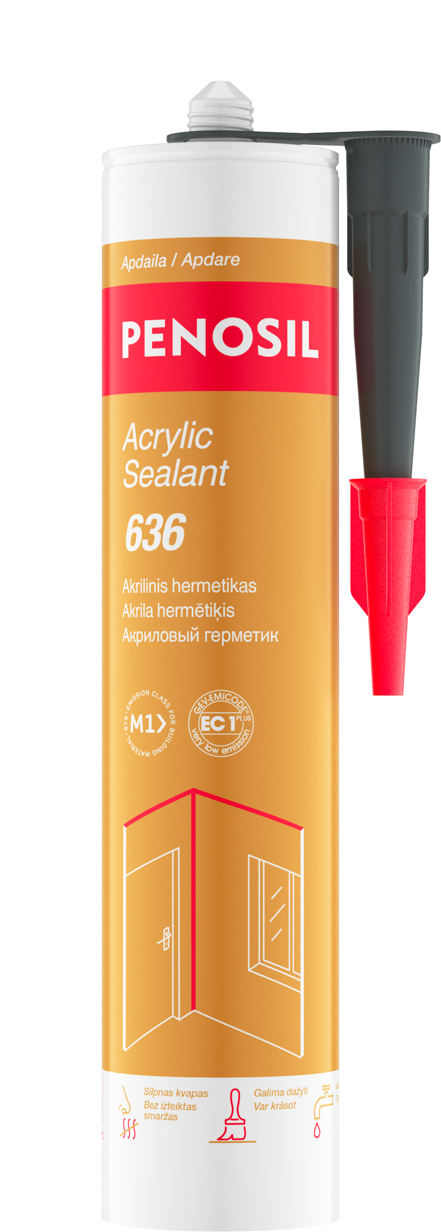 Akrilinis hermetikas PENOSIL ACRYLIC SEALANT 636, pilkos sp., 280 ml