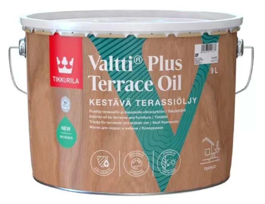 Terasų ir lauko baldų aliejus TIKKURILA VALTTI PLUS TERRACE OIL, pilkos sp., 9 l-0