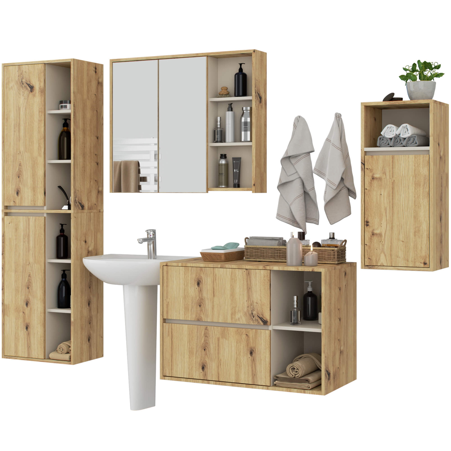 Vonios kambario baldų komplektas Akord Furniture Factory Vami, ąžuolo sp., 30 cm x 50 cm x 170 cm-0