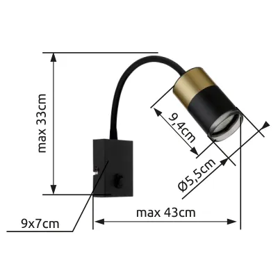 Taškinis šviestuvas GLOBO BRISBON, 1xGU10 max 1x25W, juodos/vario sp.  7x33x43cm - 5