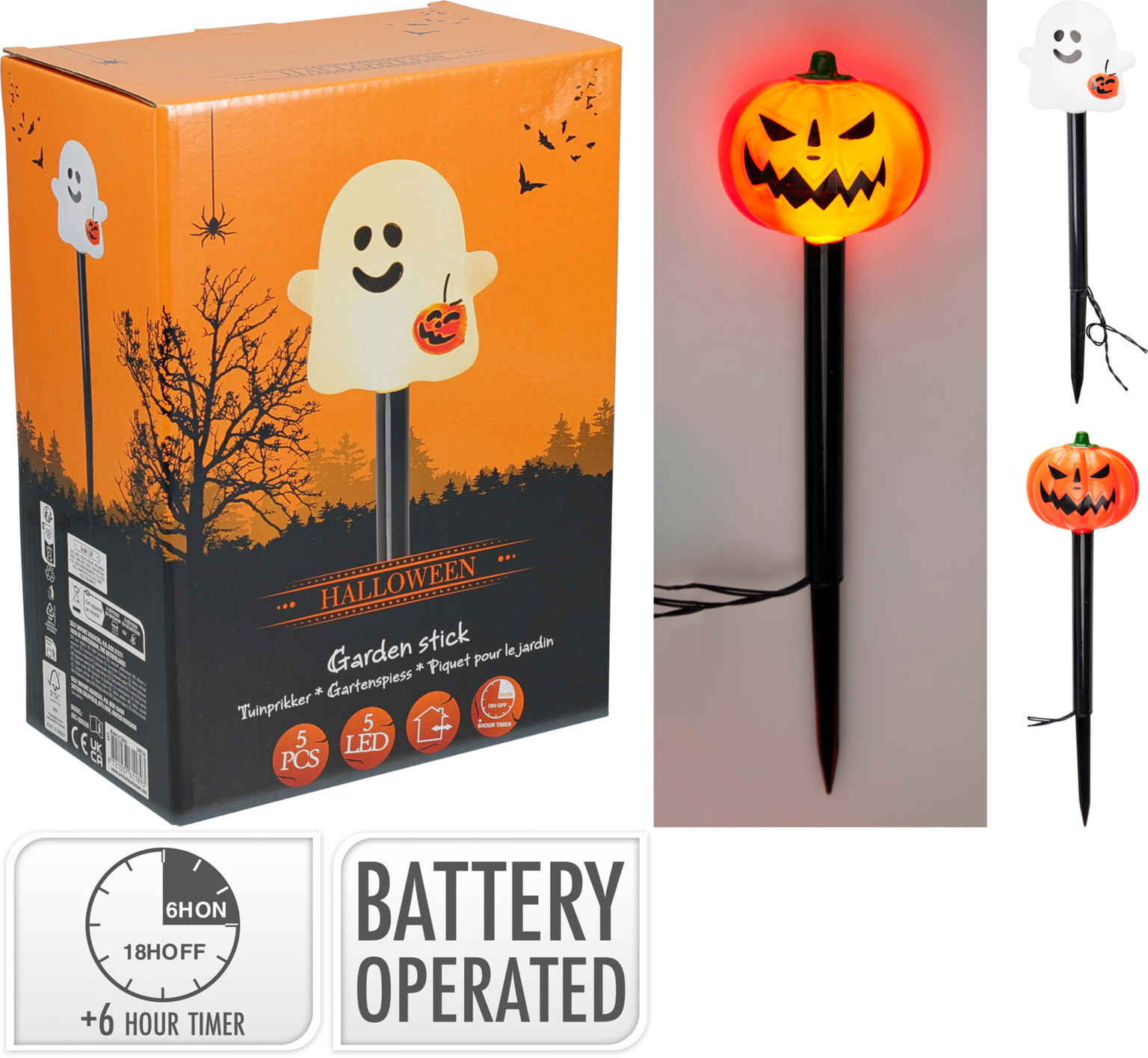 Įsmeigiama LED lauko dekorcija HALLOWEEN, 2 rūšių, 3 x AA (neįeina), 11 x 18 x 24,5 cm-0