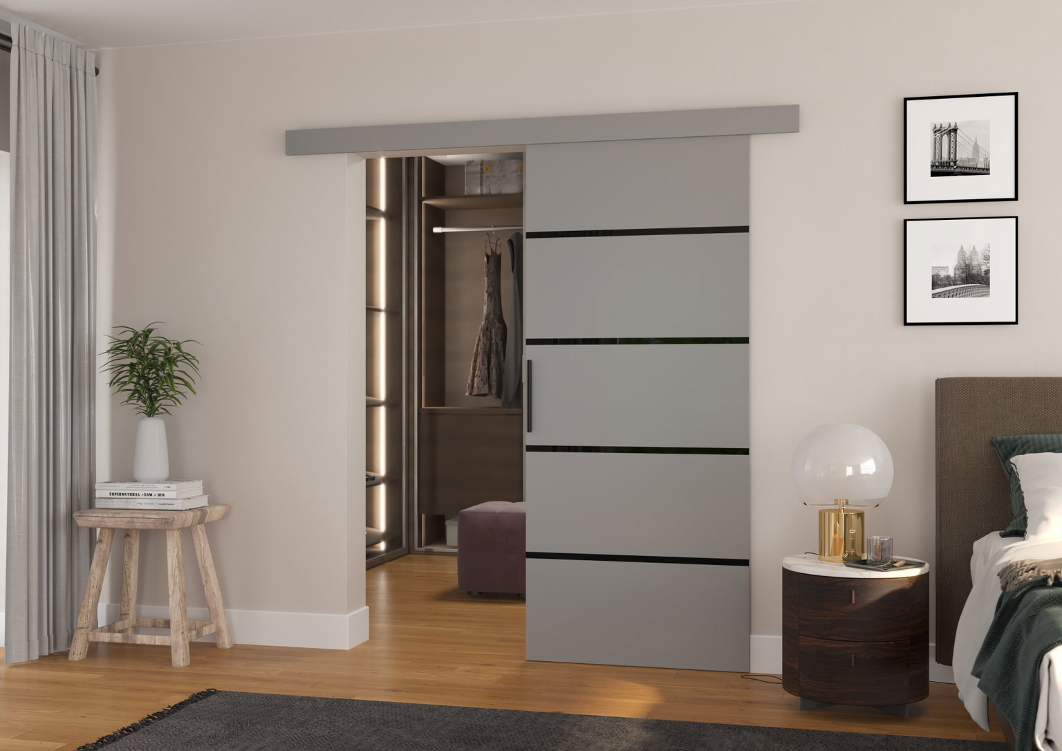 Stumdomos durys MUSCHU 86, 86 x 205 cm, pilka/juoda-0