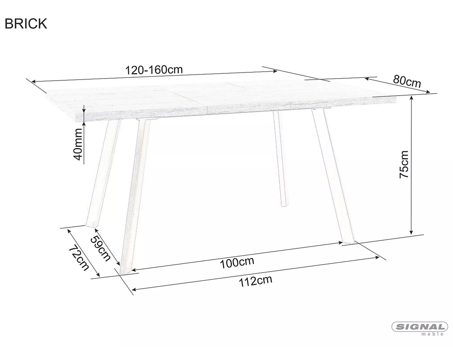 Valgomojo stalas BRICK, 120(160) x 80 cm - 3
