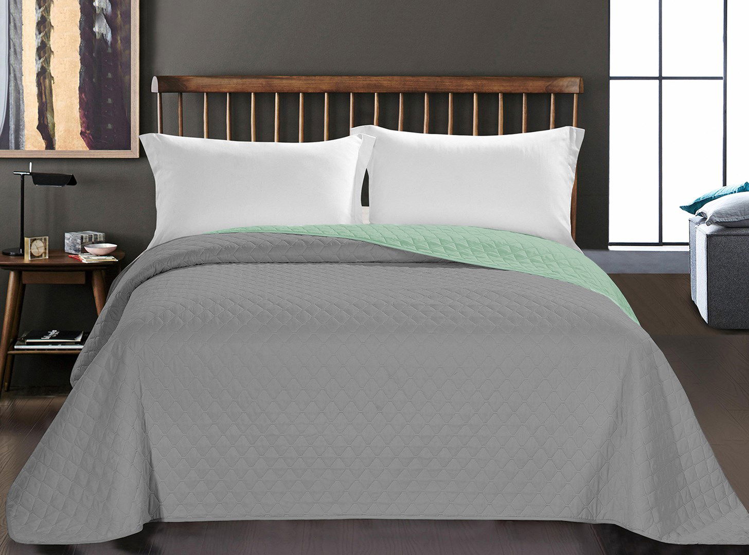 Lovatiesė DecoKing Axel, 200x220 cm, pilka/žalia - 2