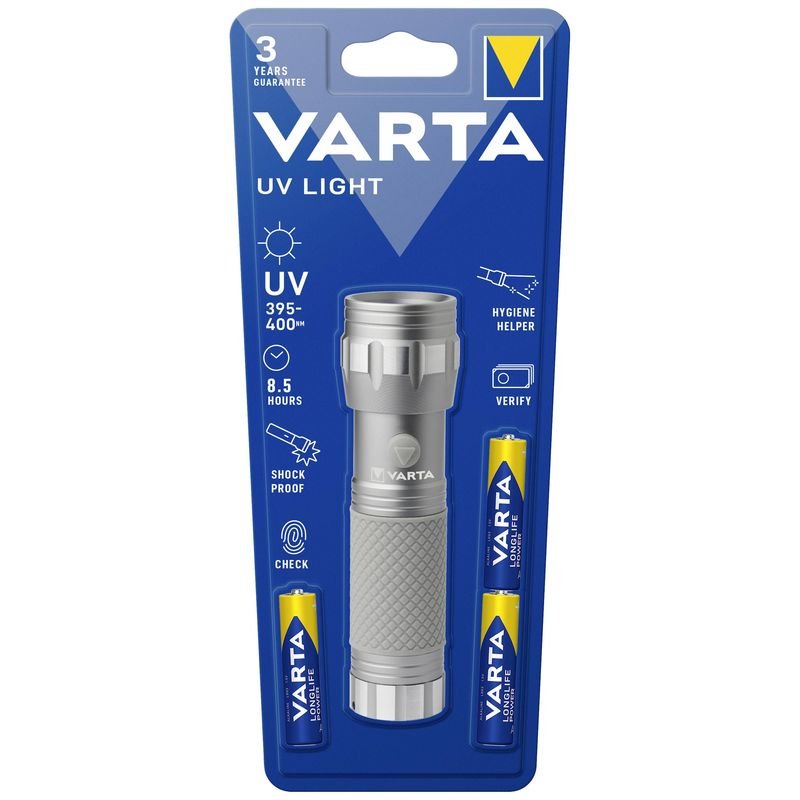 LED žibintuvėlis VARTA UV Light, UV 395-400 NM, elementai 3xAAA (įeina), veikimas 8,5 val
