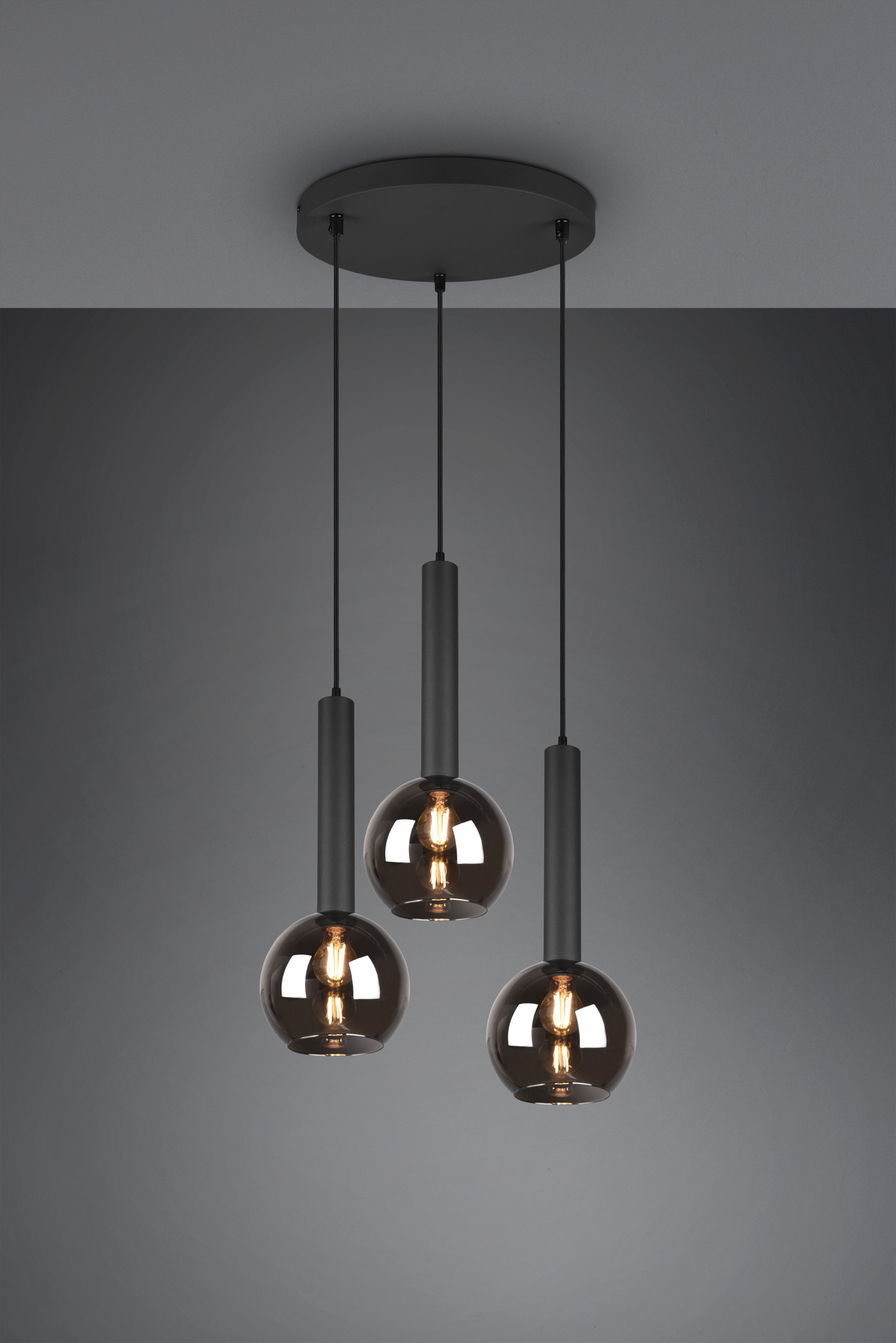 Pakabinamas šviestuvas TRIO CLAYTON, 3x E27, max 28W, juodos sp., ø45 x h150 cm-0
