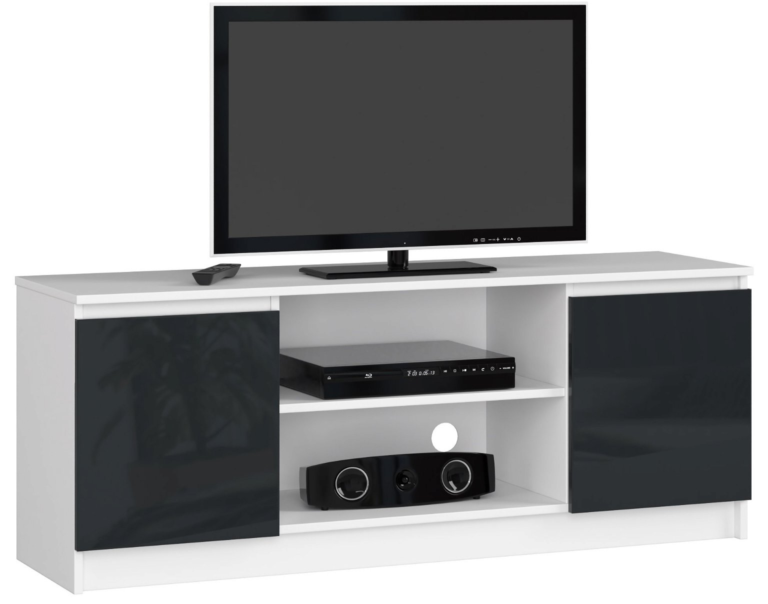 TV staliukas K140, balta/juoda blizgi - 1