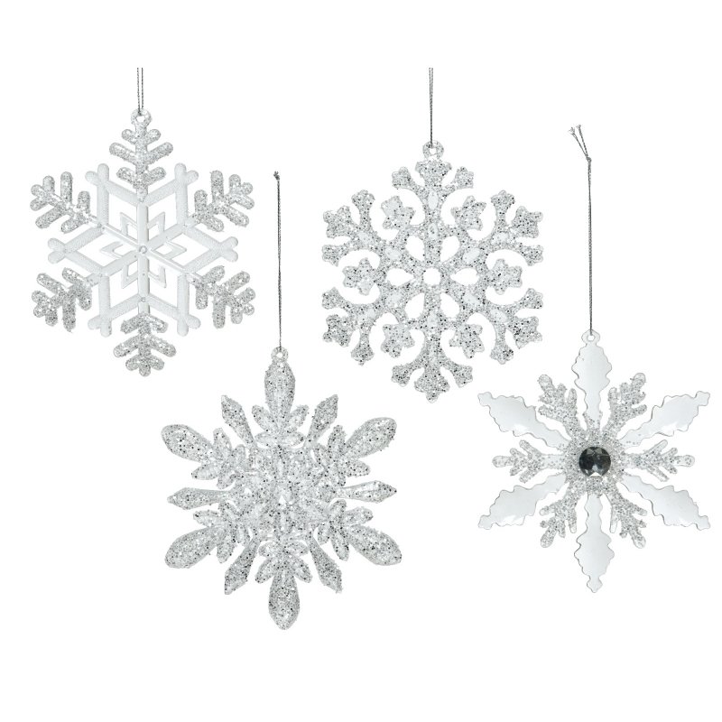 Kalėdinis eglės dekoracija SNOWFLAKE, įvairių rūšių, permatomos/sidabrinės sp.,0,30 x 13,5 x 13,5 cm