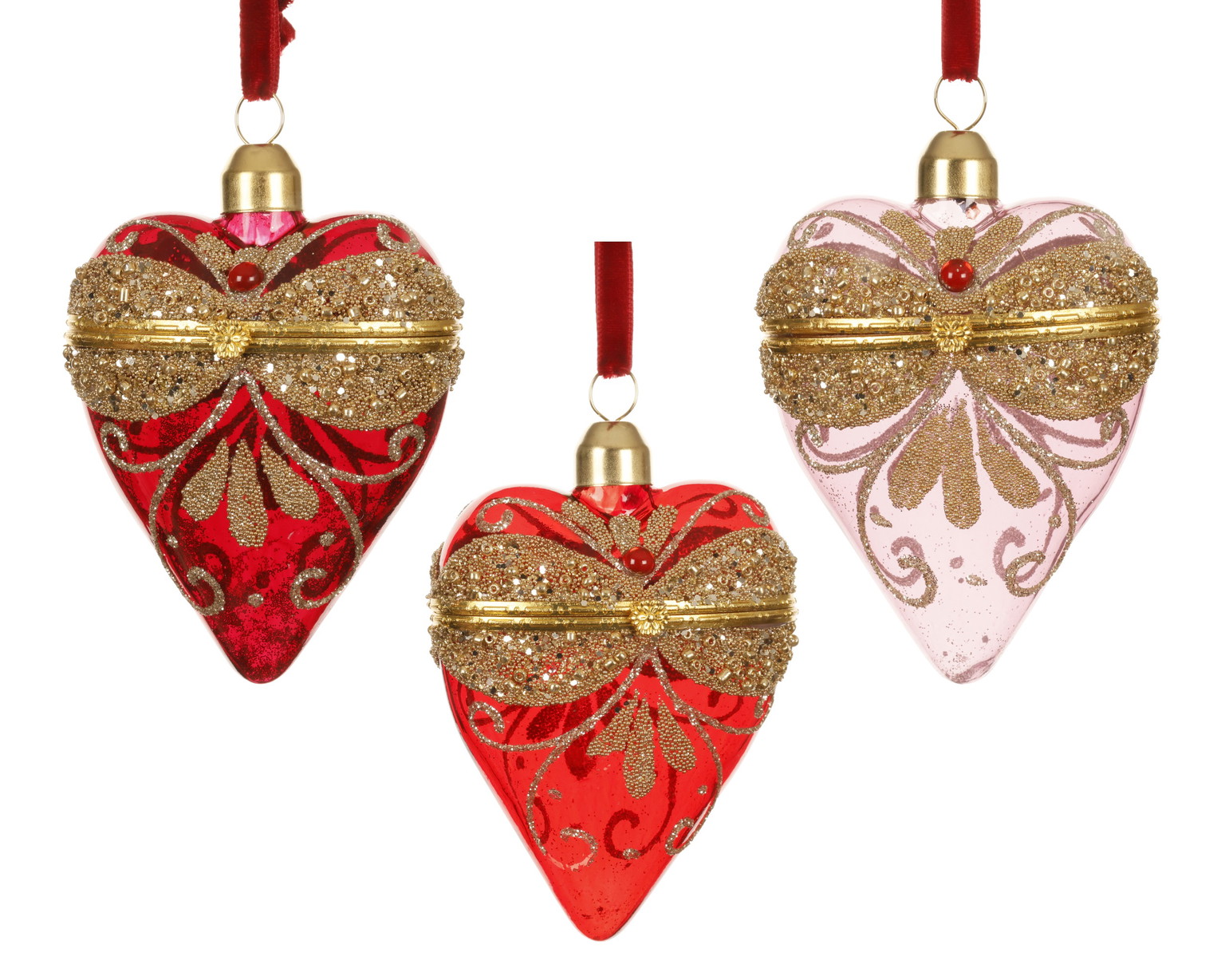 Stiklinis kalėdinis eglės žaisliukas HEART, 3 rūšių, 4,5 x 7 x 8 cm, 1 vnt