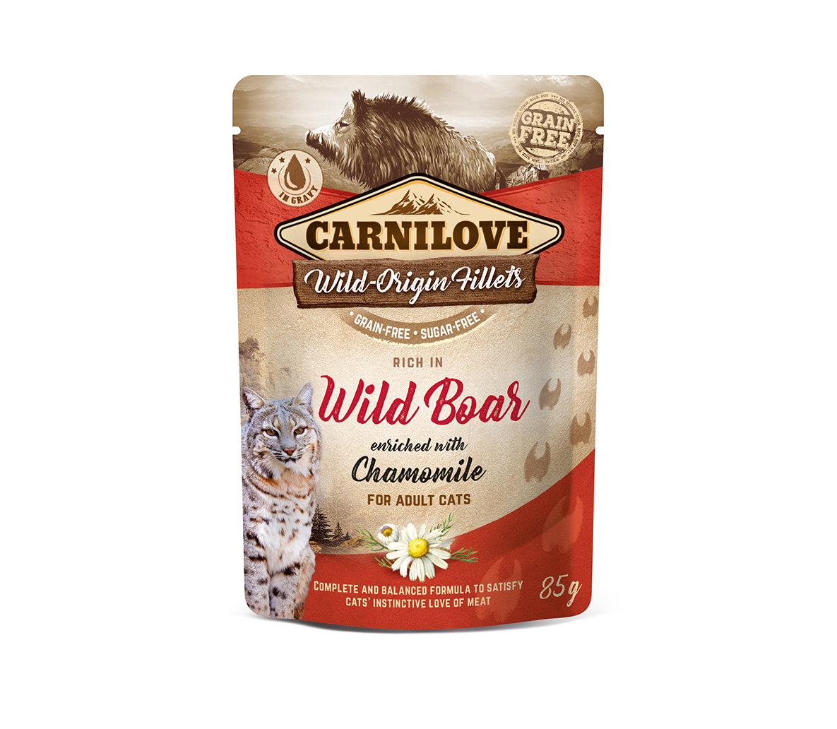 Konservuotas kačių ėdalas Carnilove Wild Boar Chamomile, 85 g
