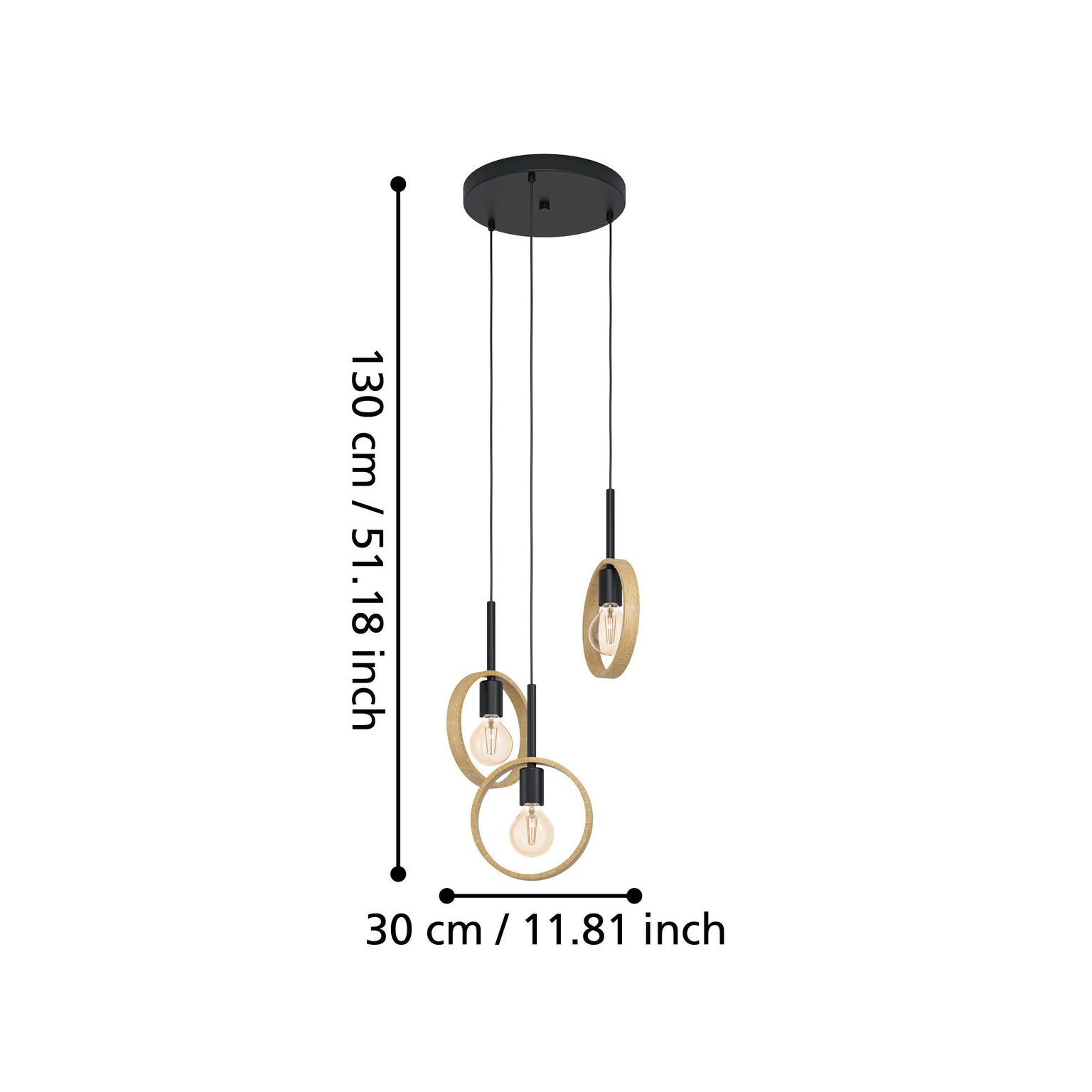 Pakabinamas šviestuvas EGLO Ipsden, 3 x E27, 40W, juodos/ medžio sp., ø30 x h130 cm - 4