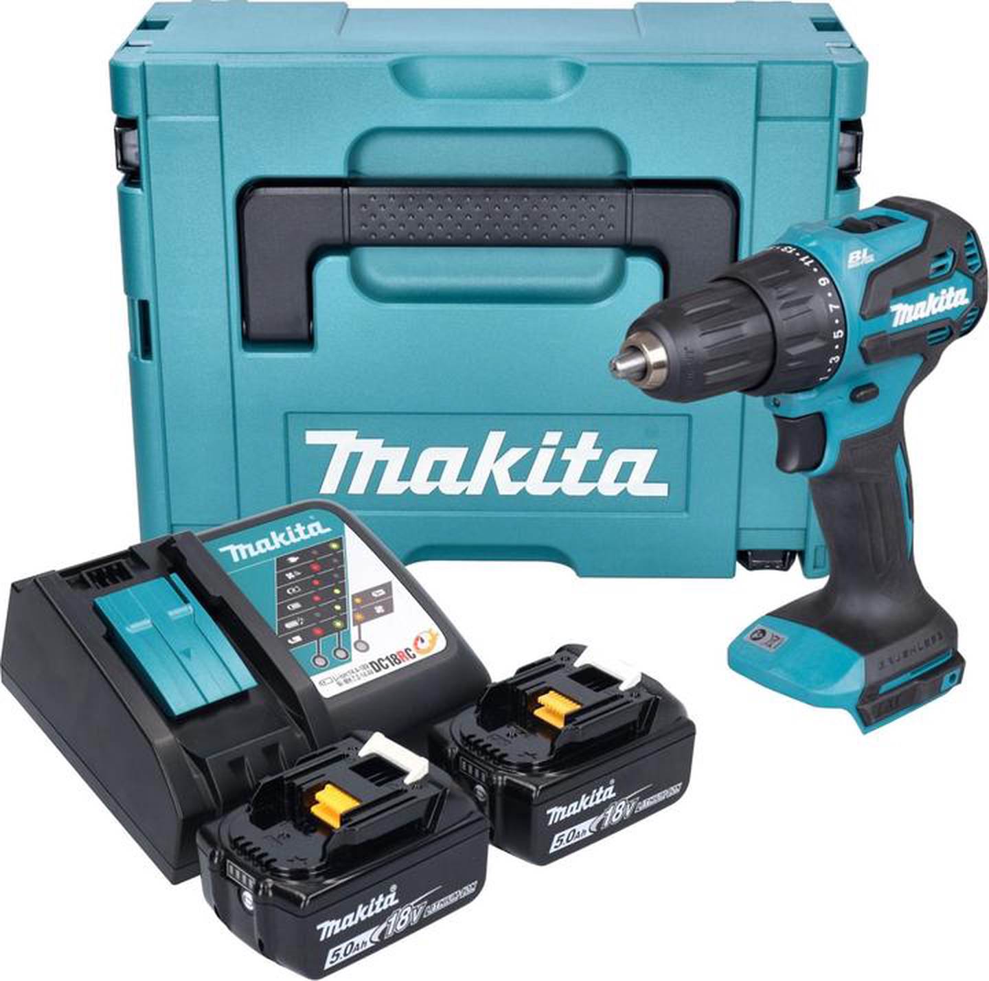 Akumuliatorinis smūginis gręžtuvas MAKITA DHP490RTJ, 18 V, 2 x 5,0 Ah Li-ion, 50/27 Nm-0