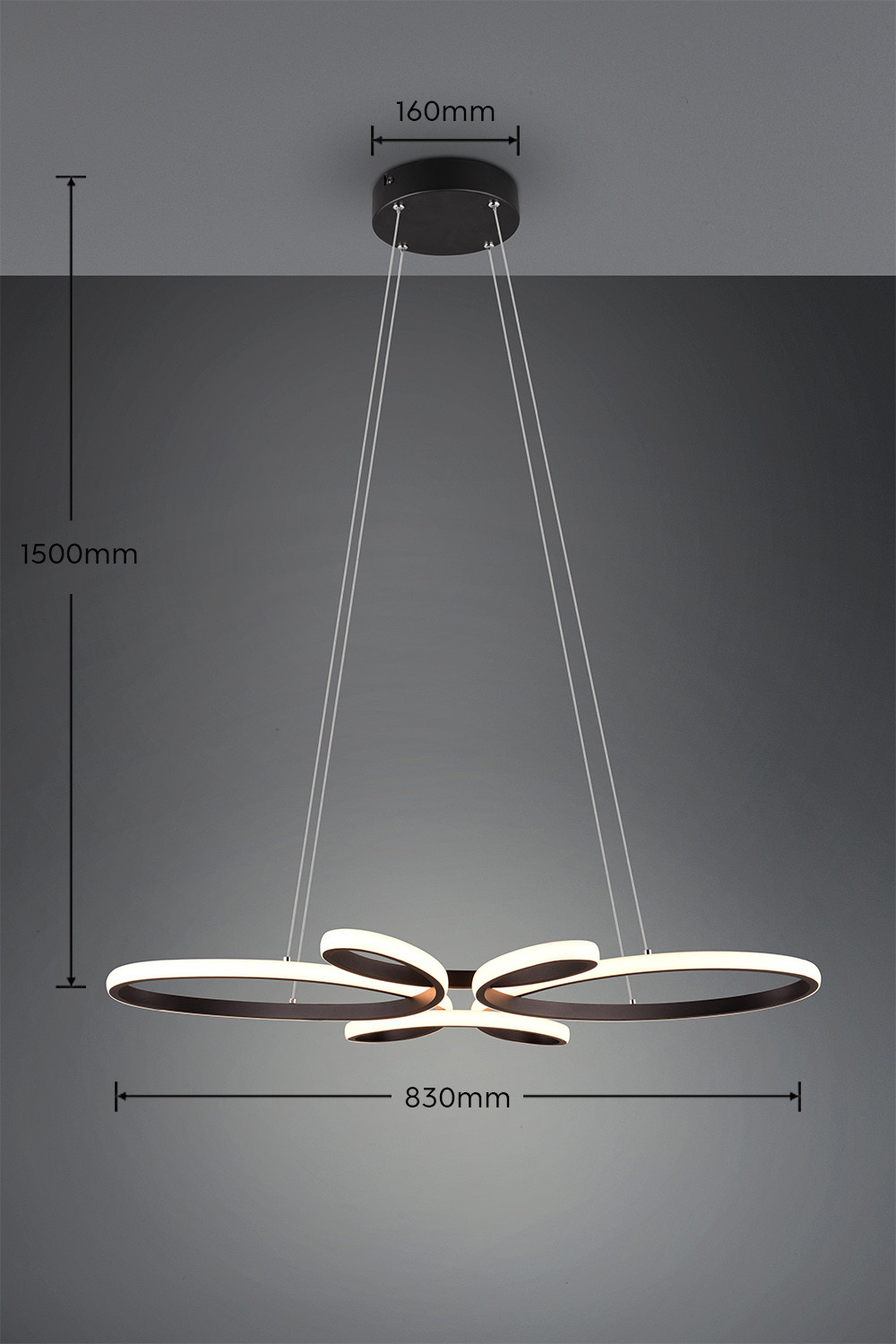 Pakabinamas LED šviestuvas TRIO FLY 32W 3000K 3900lm Switch Dimmer juodos sp 83x45,5x150cm - 3