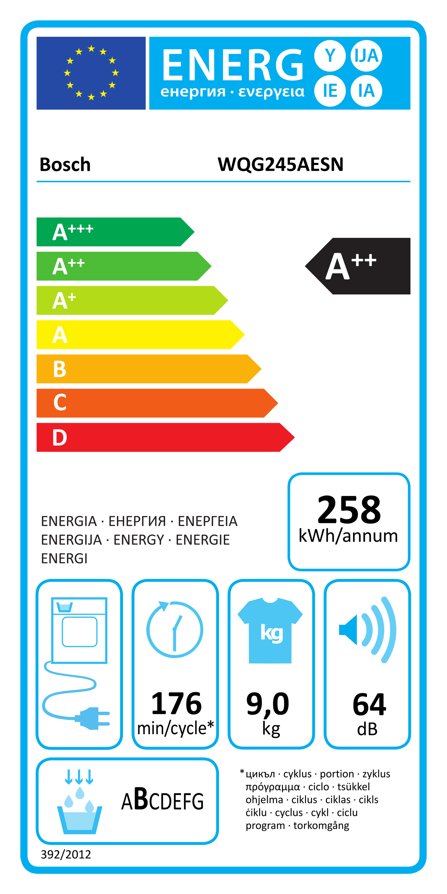 Džiovyklė BOSCH WQG245AESN 9 kg - 7