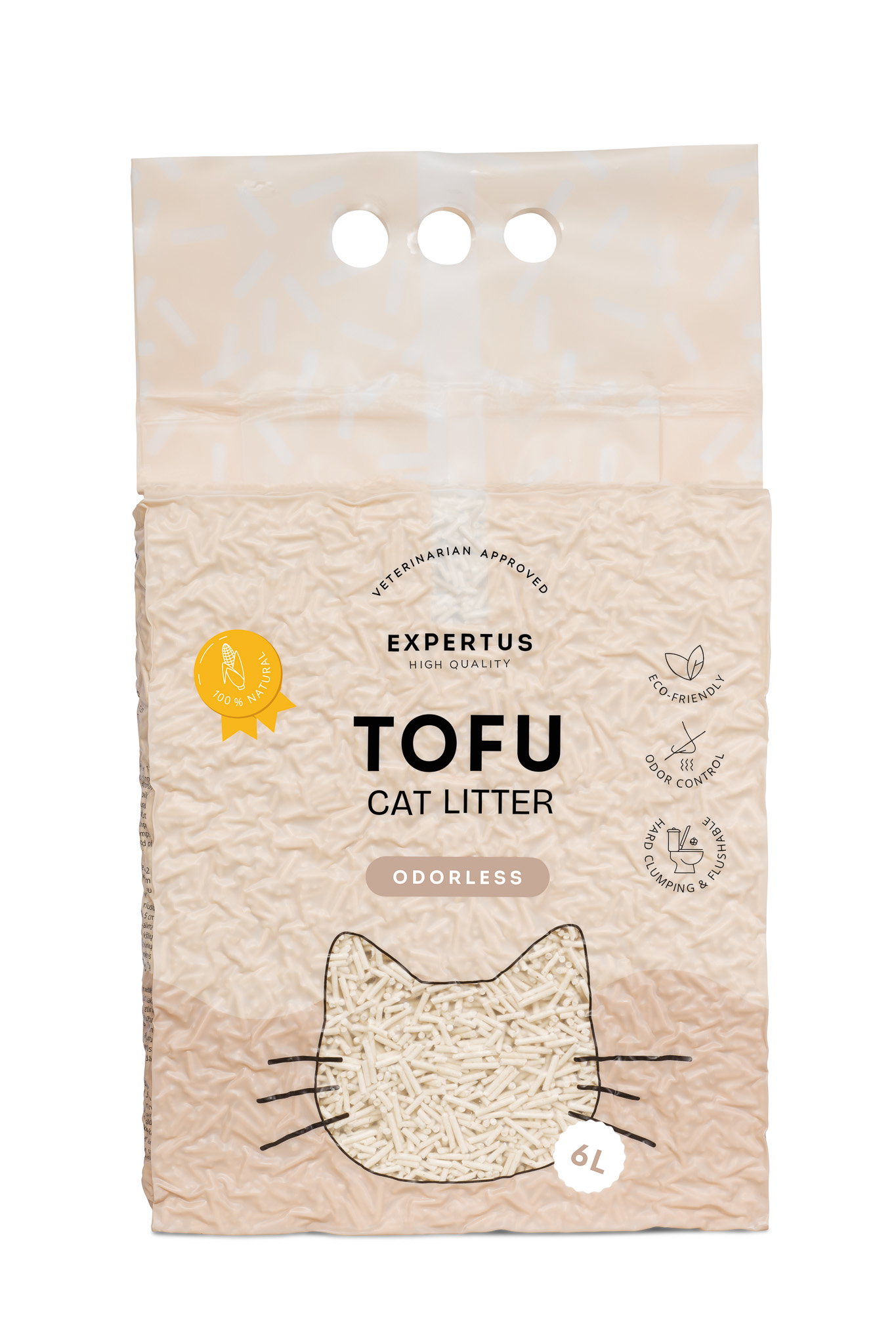Tofu kraikas katėms EXPERTUS, bekvapis, 2 mm, 6 L - ermitazas.lt