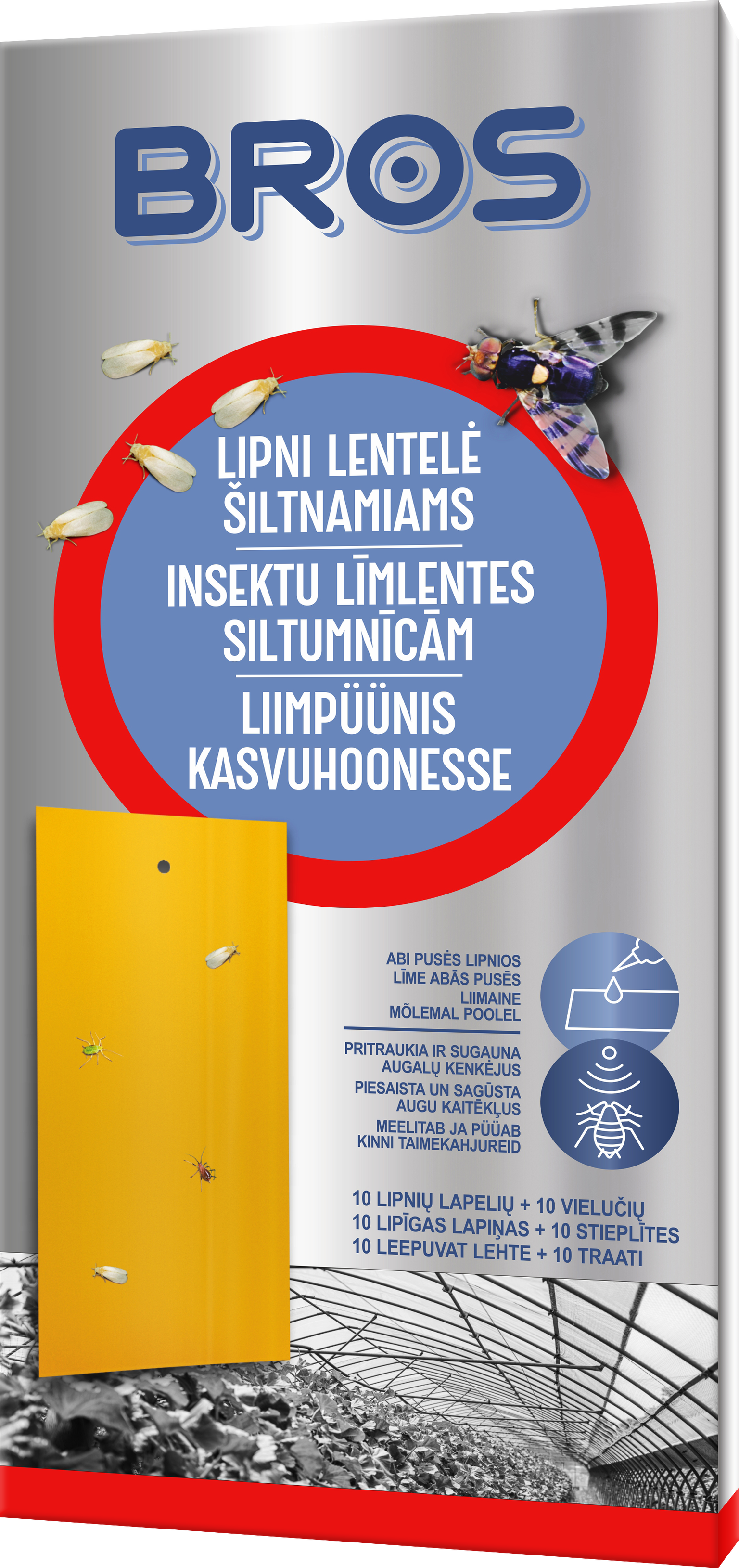 Lipni vabzdžių gaudyklė šiltnamiams BROS, 10 vnt.-0