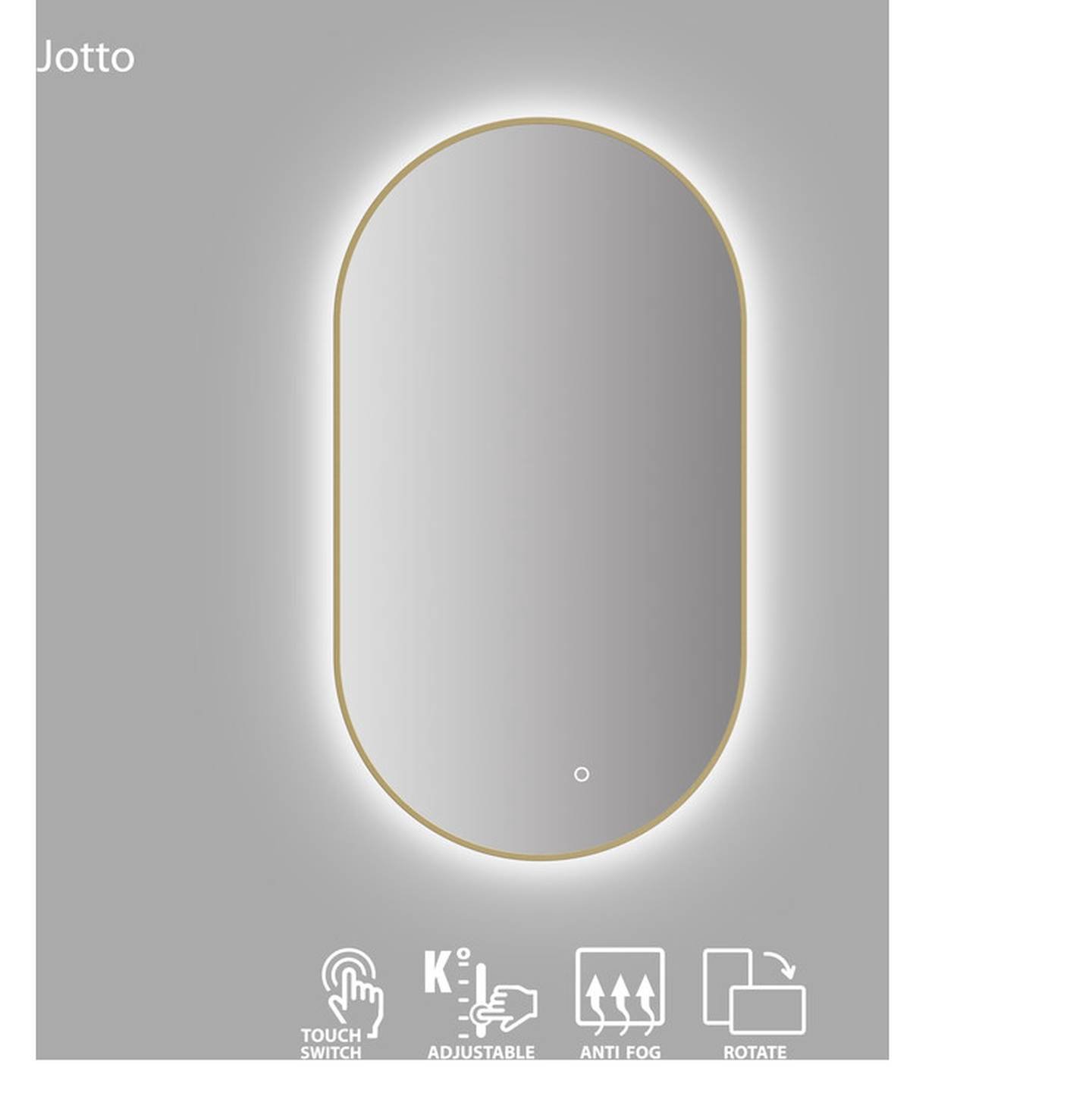 Vonios veidrodis VENTO JOTTO, LED 2700-6500K, antiras., auksinis rėmas, ovalus, 50 x 90 cm-1